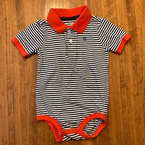 OshKosh B'gosh Onsie Bodysuit Navy and While Stripes with Red Collar Boys 24M